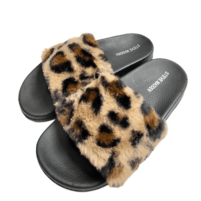 #ad Steven Madden Slides Womens Size 4 Faux Fur Leopard Print Open Toe Sandals $25.00