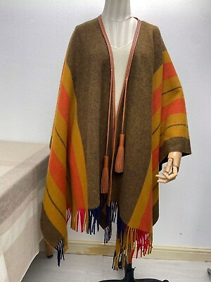 #ad Women Cashmere Wool Autumn Winter Tassel Striped Cape Cloak Poncho Wraps Gift $159.00