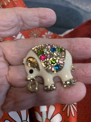 #ad Brooch. Cute Darling VINTAGE Elephant Colorful. Very Good Condition 1.75” $8.37