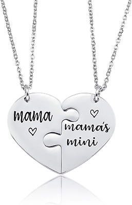 #ad 2Pcs Stainless Steel Mother Mom Daughter Puzzle Matching Pendant Necklace $12.99