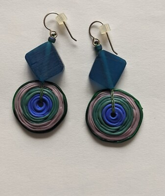 #ad Women#x27;s Unique Circle Dangle Earrings Colorful Double Sided Bold Local Artist $17.00