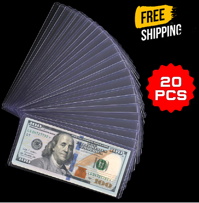 #ad 20PCS Clear PVC Currency Holder Bill Holder Currency Sleeves Bill Display Holder $10.88