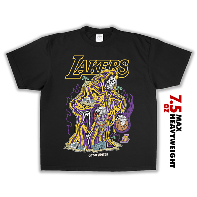 #ad LA x Warren Lotas Inspired Lakers Reaper Oversized Shaka Wear T Shirt Heavy $37.95