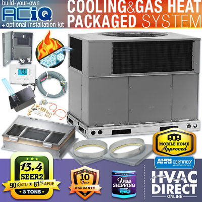 #ad 3 Ton 13.4 SEER2 90K BTU NG or Propane LP Gas Pack amp; AC Package Unit System Kit $3825.00