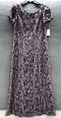 #ad Alex Evenings Woman Gown 14W Purple Rosette Lace Short Sleeve A Line MSRP $249 $154.02