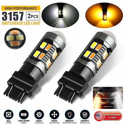 #ad 2X 3157 3156 Switchback LED Turn Signal Light Bulbs DRL 4157na 3457a White Amber $9.98