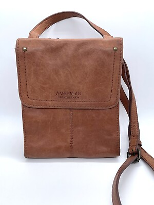 #ad AMERICAN LEATHER CO Kansas Brown Leather Organizer Crossbody Bag Magnetic Snap $35.00