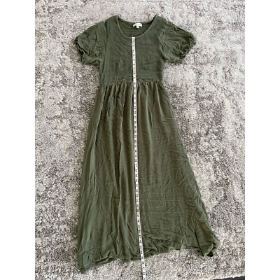 #ad Chelsea Taylor Womens A Line Dress Green Smocked Front Scoop Neck Short Sleeve M $9.74