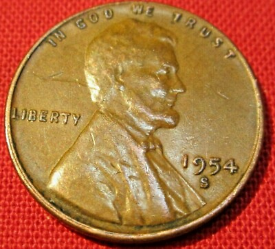 #ad 1954 S Lincoln Wheat Cent Circulated G Good to VF Very Fine 95% Copper $1.98