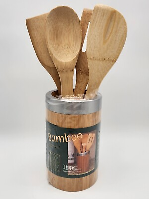#ad Lipper International Bamboo Kitchen Tools Holder and Tools Utensils NEW $19.95