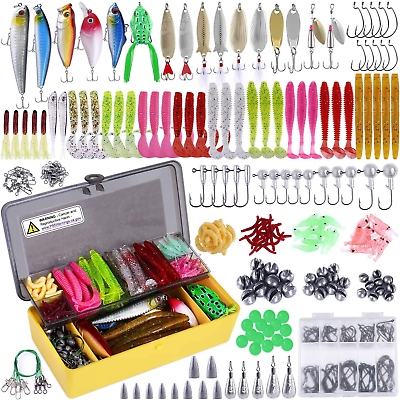 #ad 302Pcs Fishing Baits Tackle w Crankbaits Spinnerbaits Plastic Worms Jigs amp; More $52.99