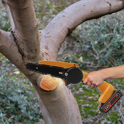 #ad 6quot; Electric Cordless Chain Saw 24V Mini Handheld Wood Tree Bush Branch Cutter $30.92