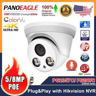 #ad Full Time Color Hikvision Compatible 8MP 5MP MIC Turret IP Camera ColorVu CCTV $85.40