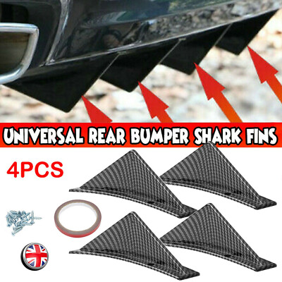 #ad 4 PCS Universal Bumper Rear Shark Diffuser Fin Spoiler Lip Splitter Carbon Fiber $13.99