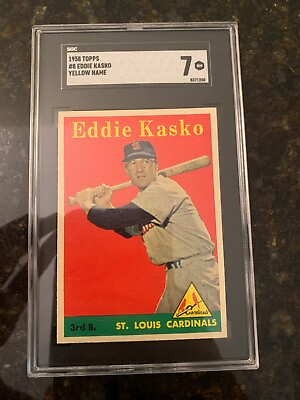 #ad 1958 Topps Baseball #8 EDDIE KASKO YELLOW NAME ........SGC 7 $341.29