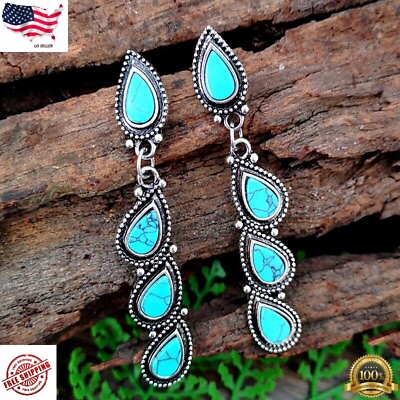 #ad Fashion 925 Silver Plated Hook Drop Earrings Women Turquoise Jewelry Simulated $3.99