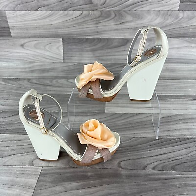 #ad Reed Krakoff Womens Heels White Leather Open Toe Ankle Strap Sandals Shoes Pink $78.76