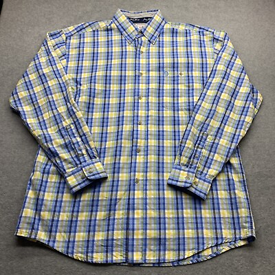 #ad Wrangler George Straight Shirt Men Large Long Sleeve Button Up Blue Check Cowboy $19.99