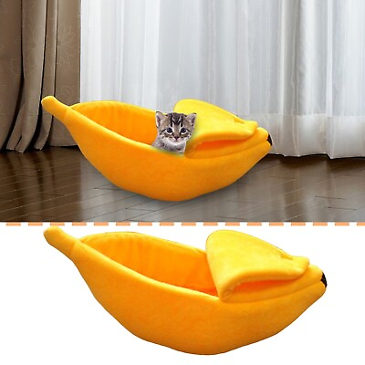 #ad Small Pet Bed Cute Banana Shape House Warm Soft Punny Dogs Sofa Sleeping $21.65