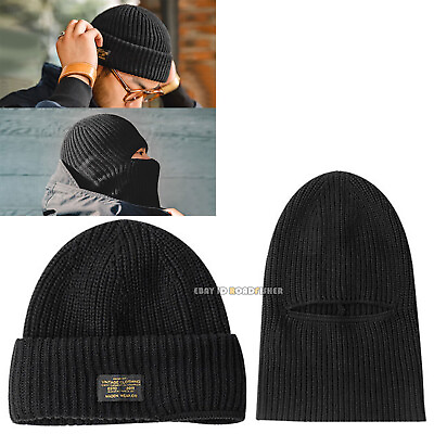 #ad 2 in 1 Men#x27;s Cotton Retro Black Warm Woolen Cap Knitted Hat Autumn Winter Travel $21.09