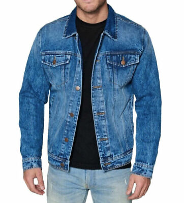 #ad Men’s Red Label Premium Faded Denim Cotton Jean Button Up Slim Fit Jacket $36.69