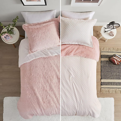 #ad Shaggy Faux Fur Cozy Reversible Comforter Set Petal Print Reverse Modern All Se $69.99