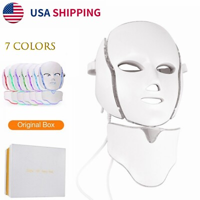 #ad 7 Colors LED Light Photon Face Neck Mask Rejuvenation Facial Therapy Wrinkle US $33.99