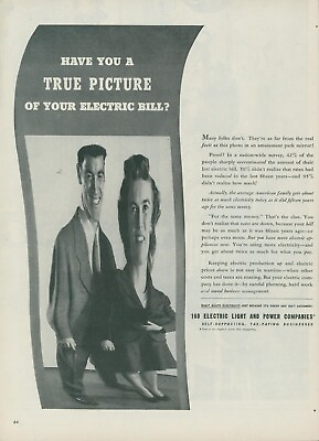 #ad 1944 Electric Power Light Companies Fun House Mirror Distorted Vtg Print Ad L30 $11.99