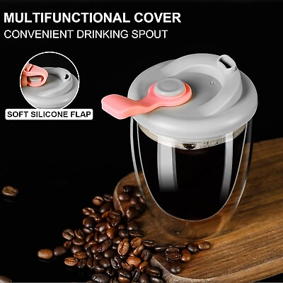 #ad Double Wall Glass Coffee Cup with Silicone Lid 12 OZ Wall Glass Coffee Mug $13.49