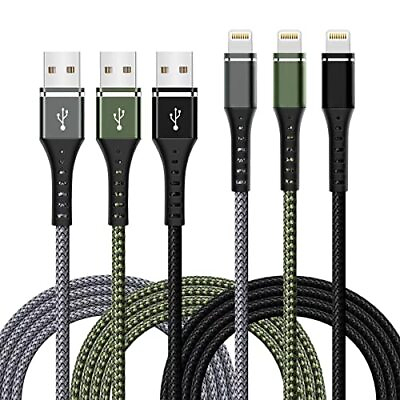 #ad iPhone Charger Apple MFi Certified 3 Pack Lightning Cable Nylon Braided 6FT $13.86