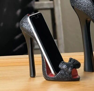 #ad Black Bow Shoe Phone Holder Mobile Stand Tabletop Office Home Decor Gifts $22.92