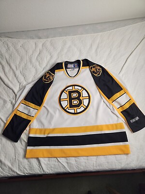 #ad Vintage Boston Bruins Hockey Jersey Mens Size 2XL Hockey NHL White Embroidered $60.00