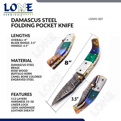 #ad Clip Point Custom Handmade Damascus Steel Folding Pocket Knife 3.5quot; Liner Lock $32.17