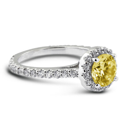 #ad 1.42ct Yellow VS2 Round Natural Certified Diamonds 18k Gold Halo Side Stone Ring $1838.20