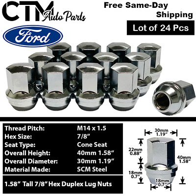 24 Chrome 14x1.5 Large Seat Lug Nut Fit Ford F150 Navigator Expedition Stock Rim $29.43