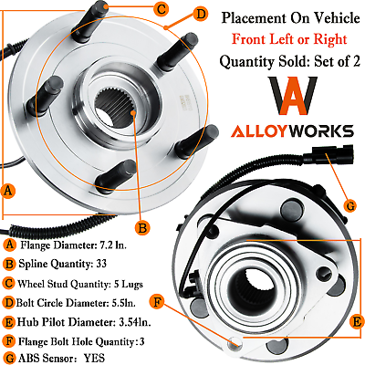 #ad Pair Front Wheel Hub Bearings for Dodge Ram 1500 3.7L 4.7L 5.7L 8.3L 2006 2009 $99.00