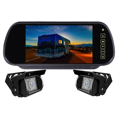 #ad iPoster 2X Backup Camera 7#x27;#x27; Rear Mirror Monitor Backup Parking System 12 24v HD $74.89