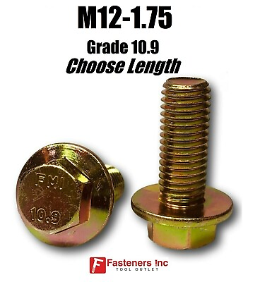 #ad M12 1.75 x Choose Length Grade 10.9 Metric Flange Bolts Yellow Zinc Hardened $9.52