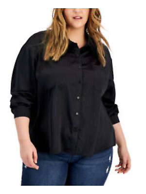 #ad LOVE FIRE Womens Black Cuffed Sleeve Wear To Work Button Up Top Plus 1X $3.39