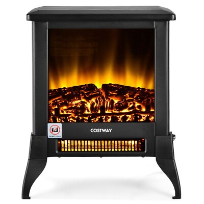 #ad 1400W Compact Space Heater Portable Electric Fireplace W Realistic Flame Effect $83.97