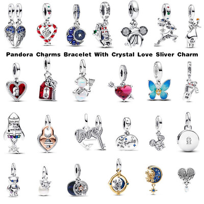 #ad Bracelet Charms With Crystal Love 925 Silver Charm Fits All Bracelets Women Gift $9.40