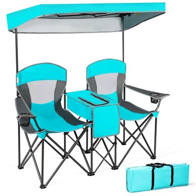 #ad Canopy Shade Portable Heavy Duty Outdoor Beach Folding Camping Chairs w Cup Hold $98.97