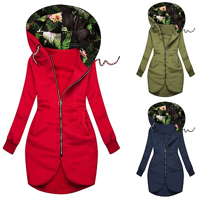 #ad Ladies Hoodie Sweatshirt Zip Up Winter Jacket Hooded Women Jumper Hoody Coat UK $40.49