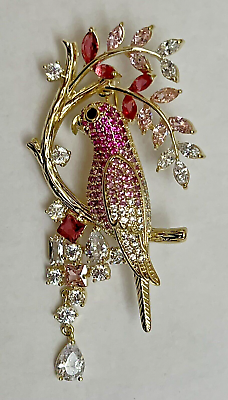 #ad Purple Pink Parrot Bird Rhinestone Brooch Pin Vintage Crystal Glass Tree Leaves $21.49