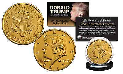 #ad 2017 DONALD TRUMP OFFICIAL Presidential 24K Gold Plated Tribute Coin with COA $8.99