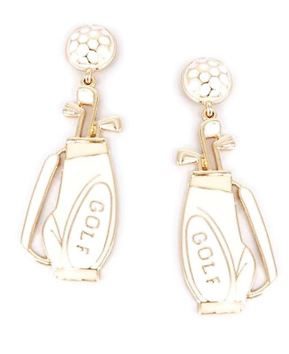#ad Sports Theme Ivory Color Golf Bag Dangle Earrings for Women $17.95
