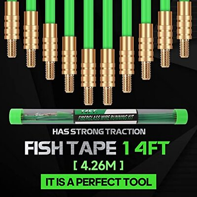 #ad 14FT Fiberglass Electrical Wire Glow Rods for Wire Pulling Fish Rod Tape Kit1 $18.99