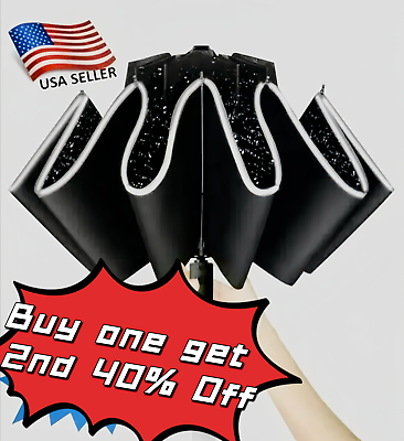 #ad Windproof Upside Down Inverted Reflected Strip Auto Fold Umbrella 2nd 40% Off $18.99