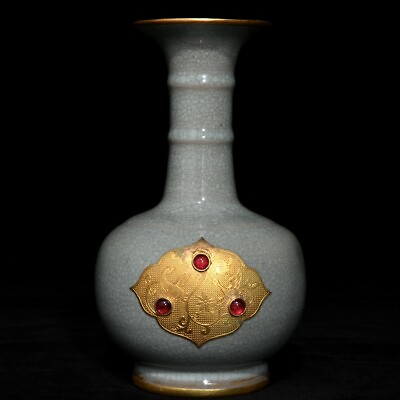 #ad 8“ China ancient Ru Kiln Copper clad set gems bottle $340.00
