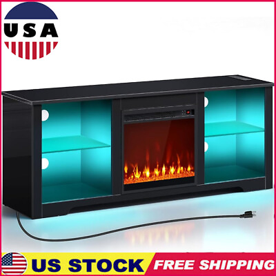 #ad Fireplace TV Stand W LED Lights amp; Power Outlets Entertainment Center Electric $259.34